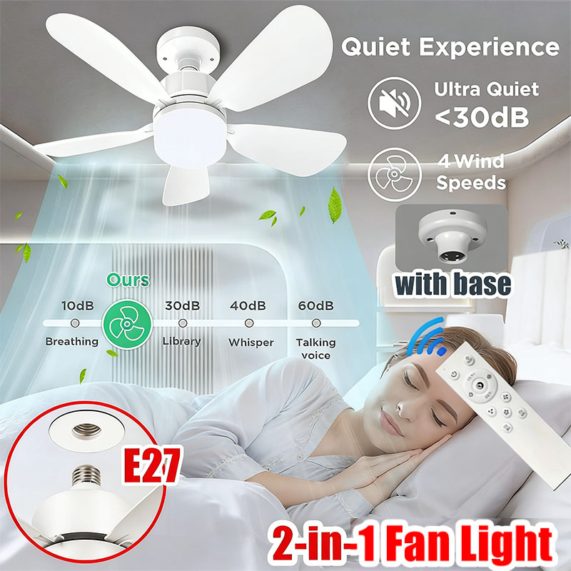 Home Bathroom Fan - E27 Śrubowy wentylator sufitowy z pilotem