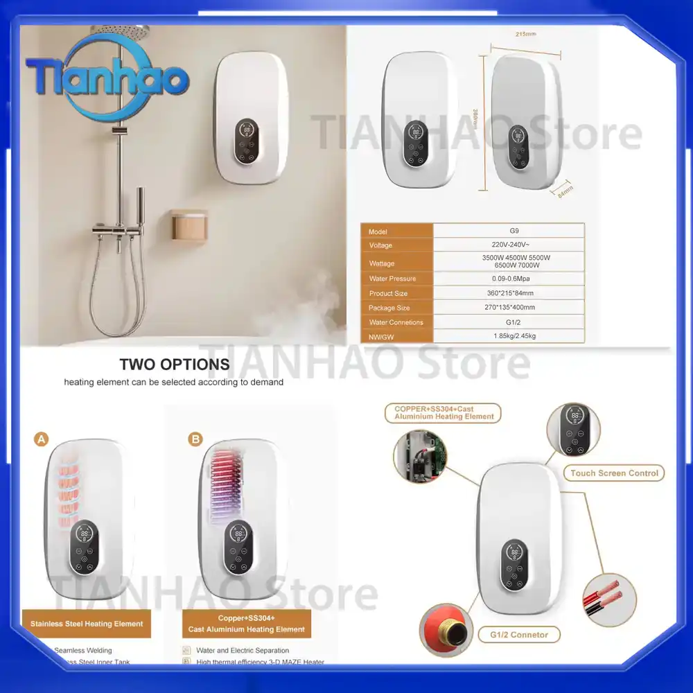 Home Bathroom Geyser - Mechaniczny, elektryczny, natychmiastowy podgrzewacz wody bez